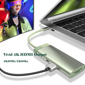 Acoplamiento Thunderbolt Dock USB C Hub Splitter 7 en 1 Adaptador Tipo C Datos 2,0 USB 3,0 Lector de tarjetas 100W Entrega de energía 4K HDTV
