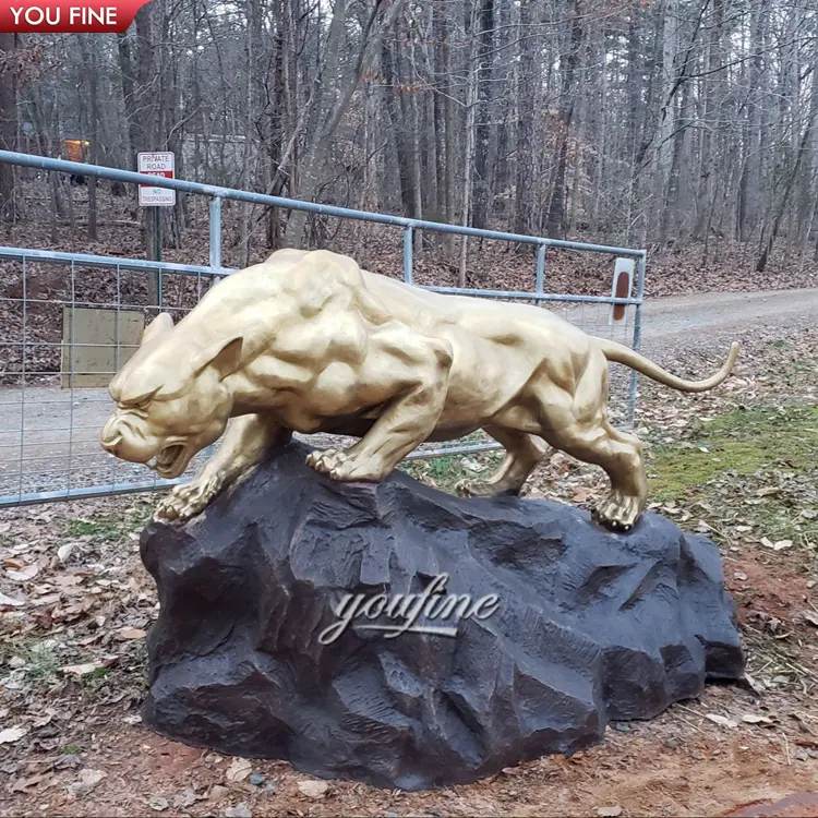 Outdoor Zoo Park Garden ottone a grandezza naturale Pardus Gold Bronze Panther Statue Sculpture