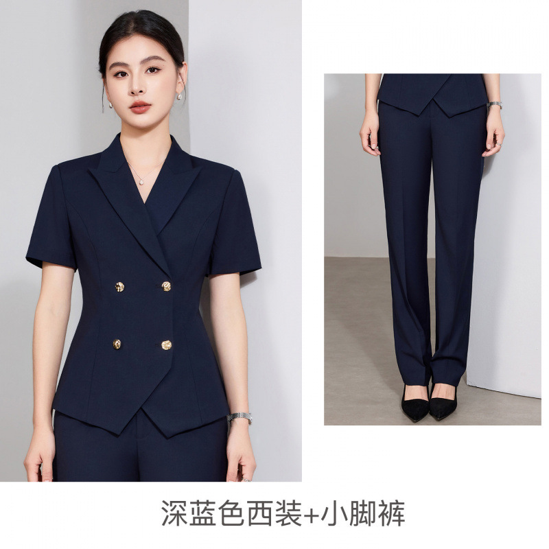 Dark blue slim-fit suit pants