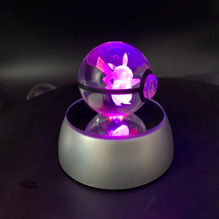 Cheap wholesale New crystal Pokeball Design custom 3d Crystal poke mon go ball With LED Base