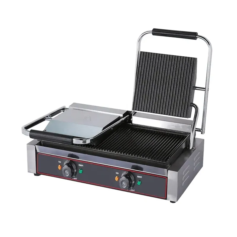 Snack Food Equipment Single Plate Electric Contact Grill Full Groove Industrial Sanduíche Panini Contact Grill Fabricante