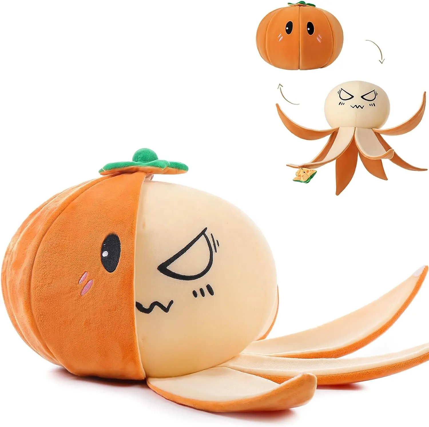 Animal relleno de pulpo con corteza de naranja, juguete de peluche de fruta divertido, gran regalo para niños niñas