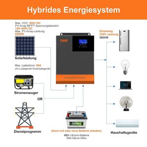Inversor PowMr todo en uno 5.6KW 500V PV MPPT Entrada 80A Corriente de entrada 48V DC Inversor solar de onda sinusoidal pura Inversor solar híbrido
