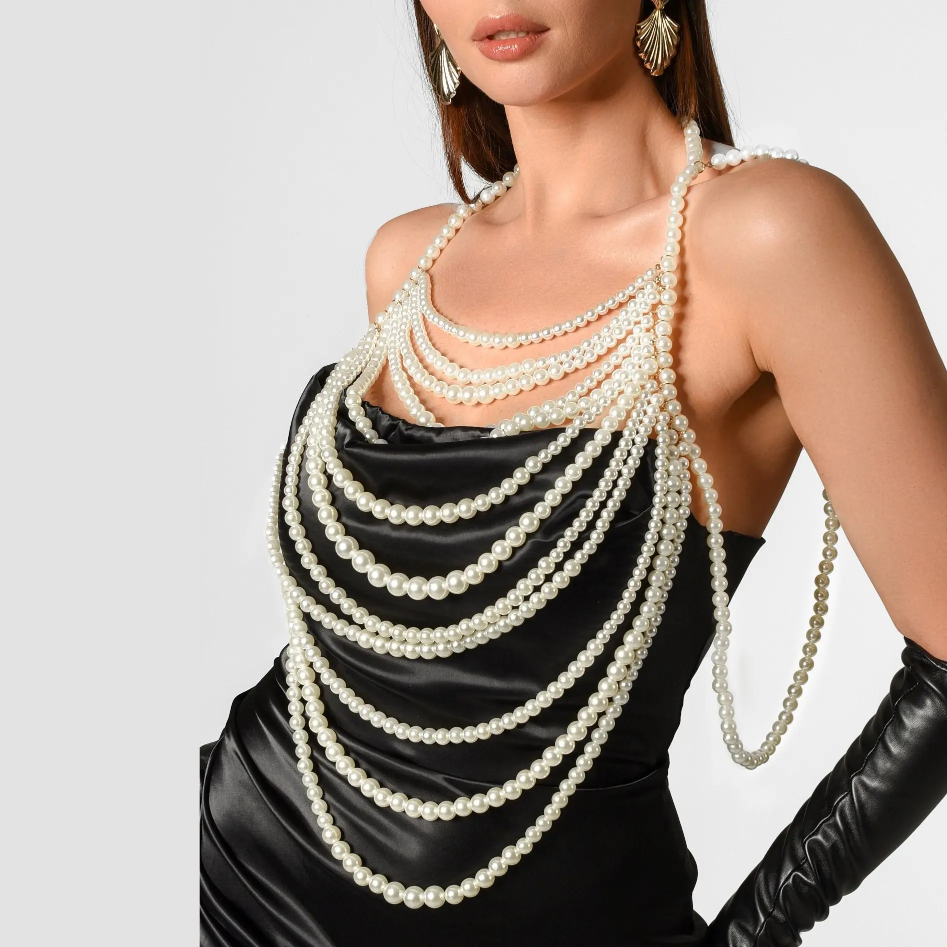 chunky pearl shawl top body chain Fashion Shoulder Necklaces Bra Chain Body Jewelry