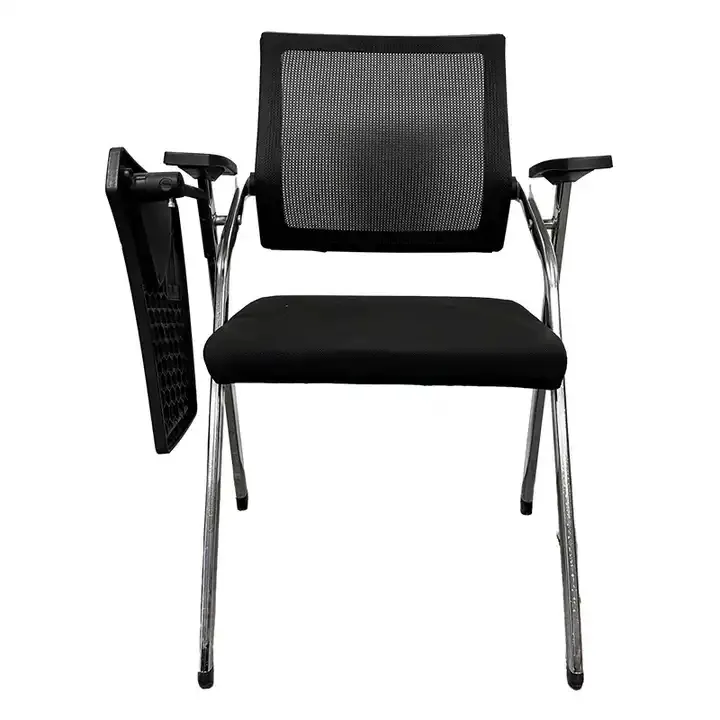 Vente en gros tabouret pliant de bureau moderne chaise de formation scolaire ergonomique empilable noire avec tableau d'écriture ou table attachée