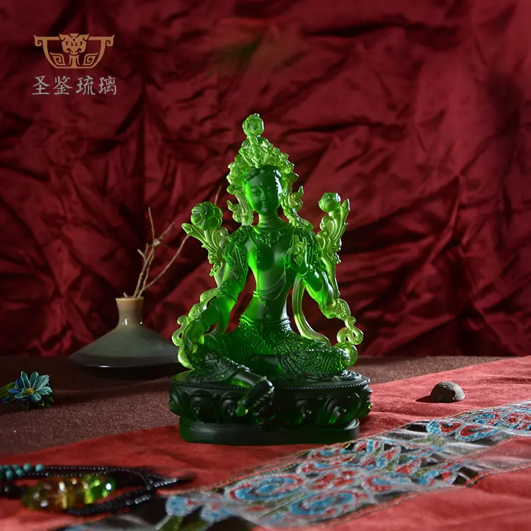 Liuli medicina verde Tara Buda Bodhisattva Kwan-yin Bodhisattva Guanyin tamaño Padmasambhava H12cm
