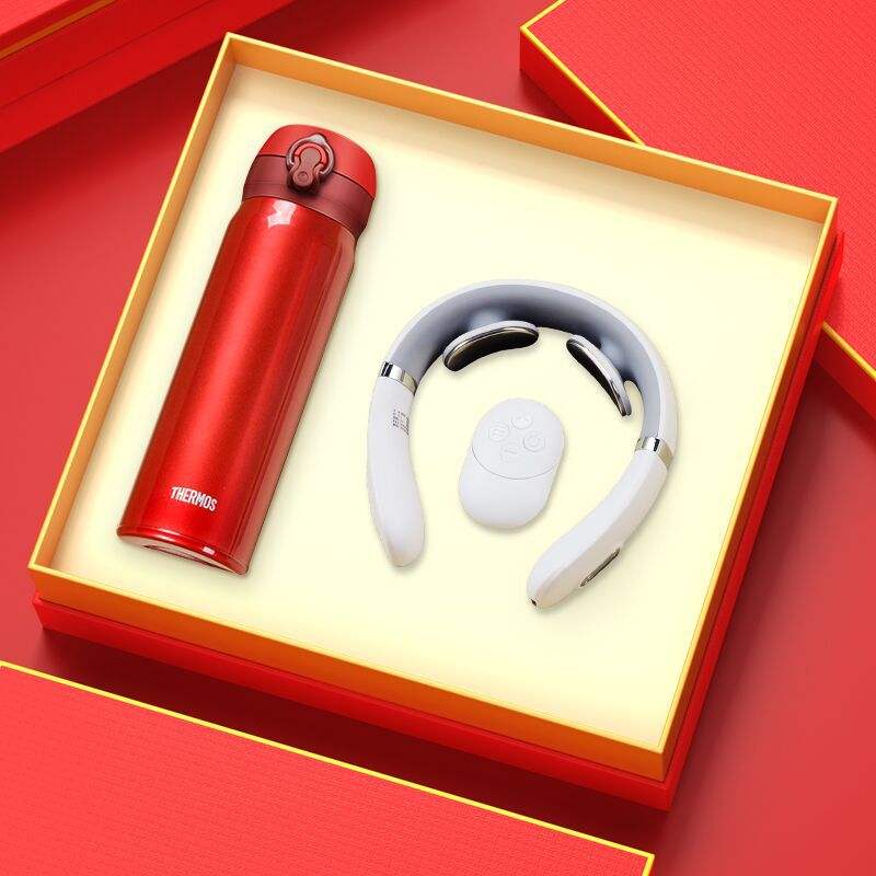 ชุดของขวัญแก้วเก็บความร้อนสีแดงพร้อมเครื่องนวด