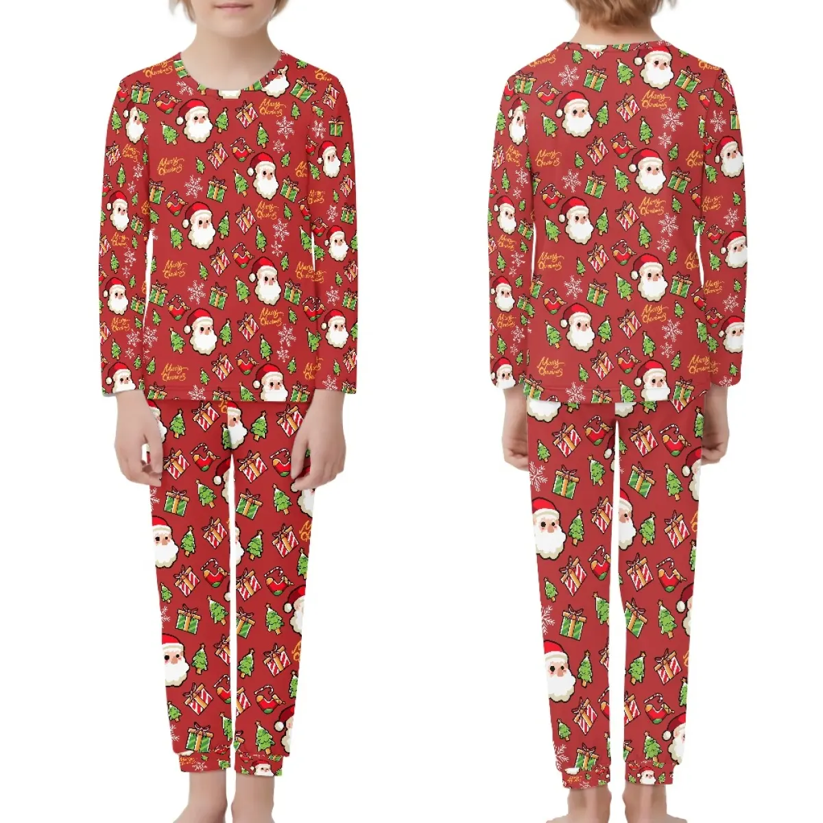 Venta limitada de Navidad Top de manga larga con cuello redondo y un par de pantalones Traje de pijama para niños Ropa de Casa Ropa de dormir Otoño Invierno