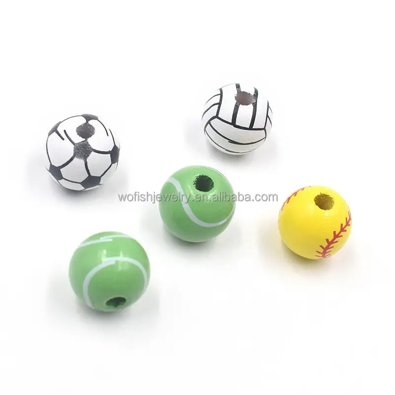 Cuentas de madera para hacer joyas, abalorios de 16mm para hacer bisutería, deporte, béisbol, baloncesto, fútbol, tenis, softball, gran oferta en línea de EE. UU.