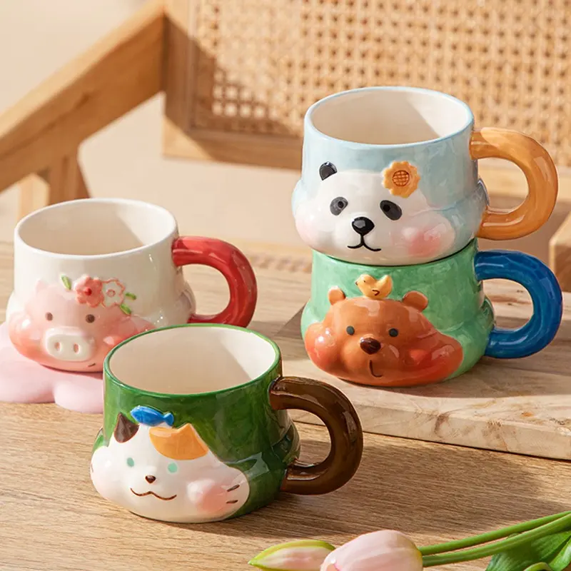 Yaratıcı karikatür hayvan kupa sevimli seramik Panda ayı kupa Kawaii domuz kahve fincanı