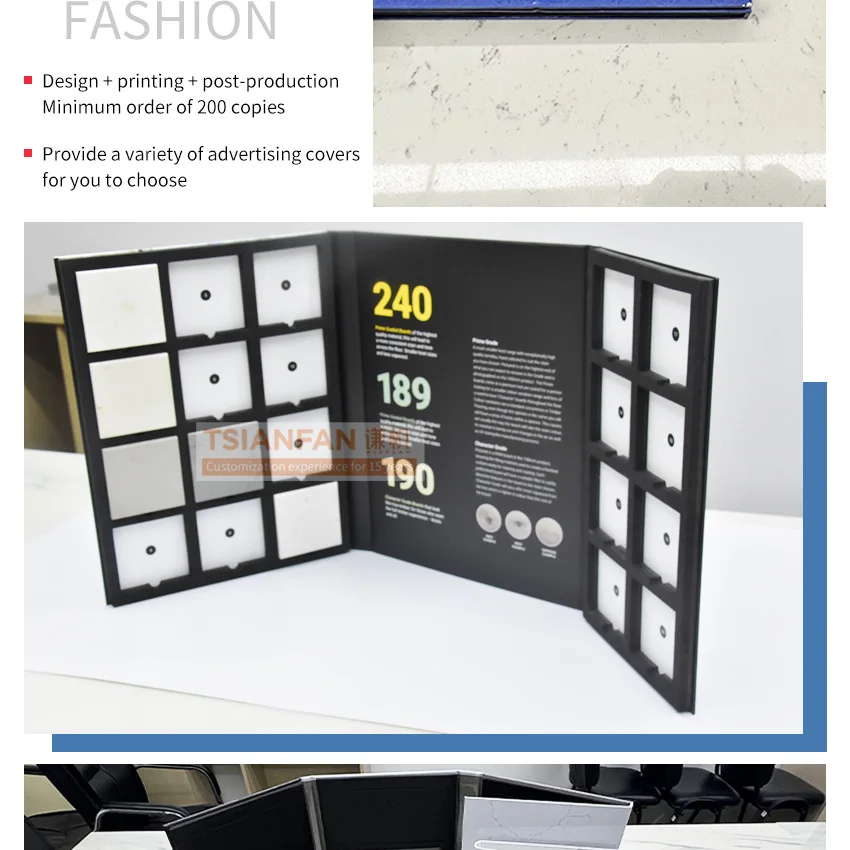 New design Detachable ceramic flooring sample display racks plastic EVA cardboard quartz stone display book stone sample