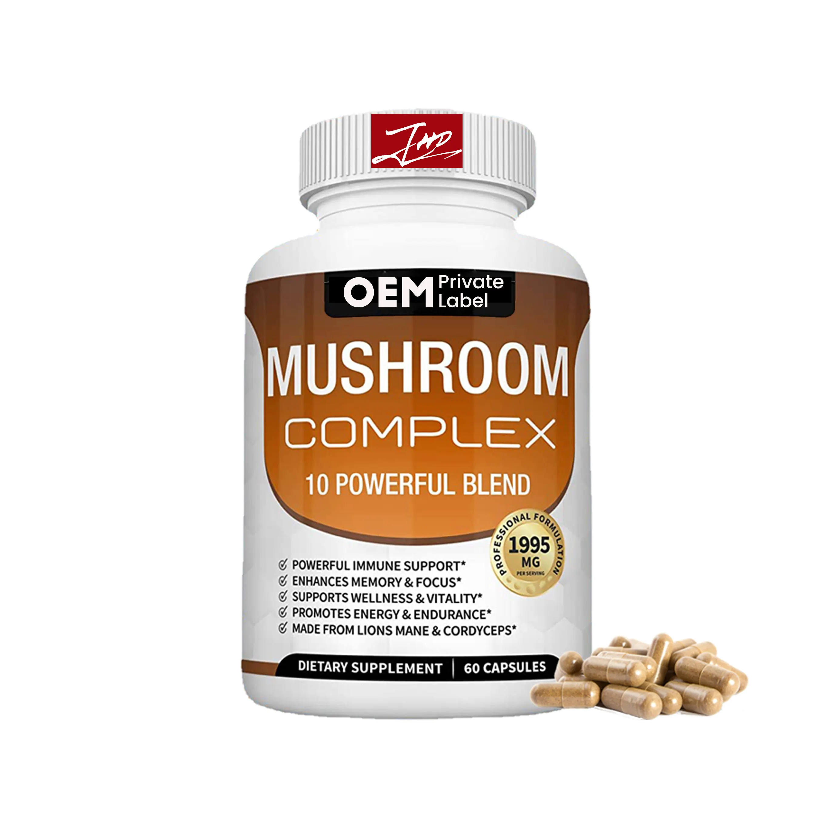 CGMP fabricación Etiqueta Privada 10 en 1 mezcla orgánica Shiitake Cordyceps Lions Mane Reishi hongo suplementos cápsulas