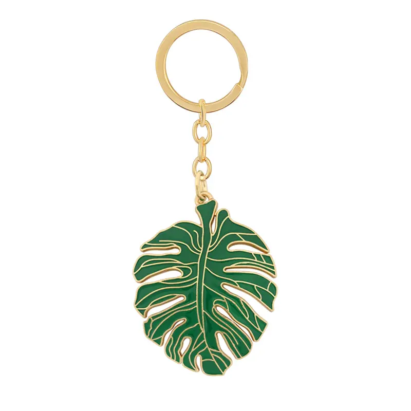 Hoge Kwaliteit Groen Blad Sleutelhanger Mode Creatieve Plant Sieraden Sleutelhanger Monstera Groen Palmblad Email Sleutelhanger