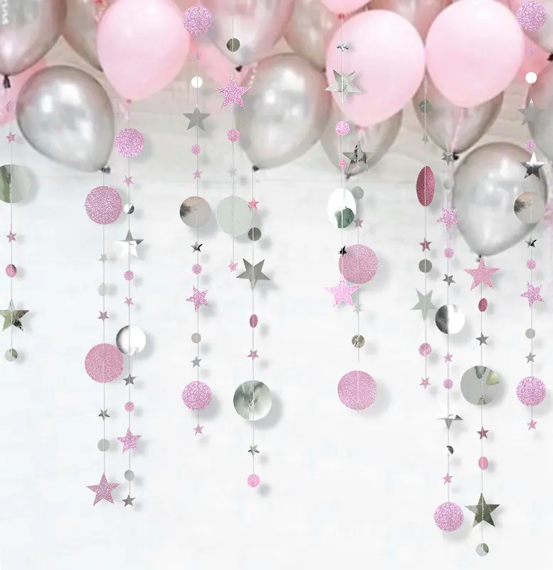 Guirnalda de cadena de papel de estrellas Latte, decoración de fiesta de cumpleaños, boda, cortina