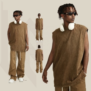 2024 yaz sıcak satış tankı üst özel Logo % 100% pamuk Streetwear ağır ağırlık kolsuz yelek Vintage asit yıkama tankı üst erkekler için