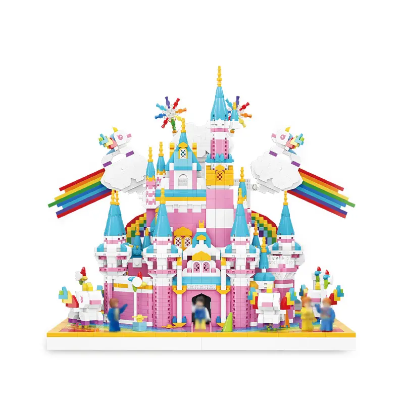 Rosa Regenbogen Einhorn Schloss Serie Kreative DIY Ziegel Spielzeug Prinzessin Castle House Kompatible Set Bausteine