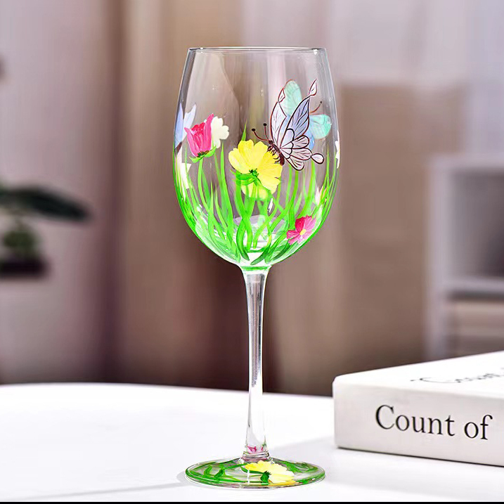 Hand-drawn butterfly wine glass