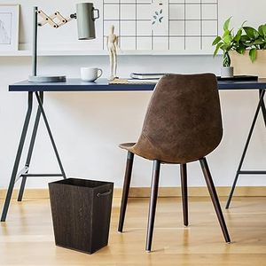 Cubo de basura de madera marrón oscuro con asas de metal dobles incorporadas Contenedor de basura cuadrado para oficina Dormitorio Baño - Product Image 6