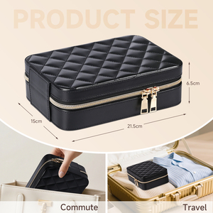 Porta pennelli per il trucco nero portatile borsa per il trucco da viaggio con custodia cosmetica a specchio a Led - Product Image 5