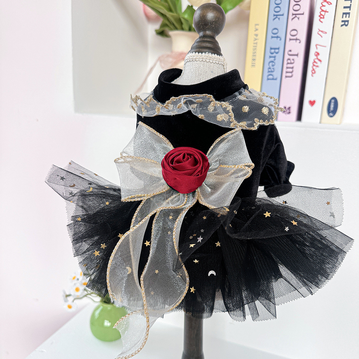 Black velvet rose dress