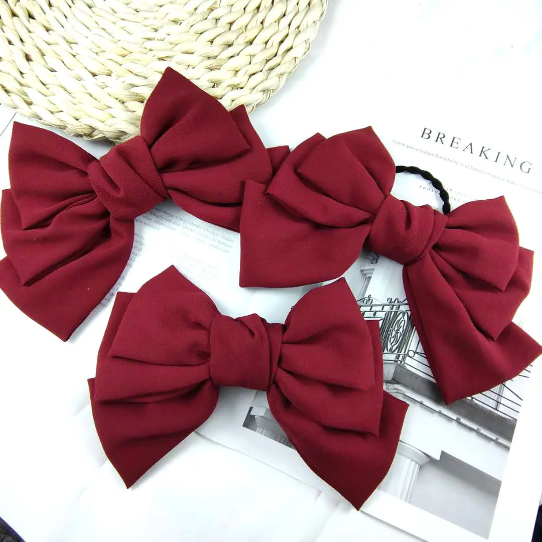 Винно-красные заколки для волос с большим бантом ручной работы японские милые весенние заколки для волос тройные шифоновые заколки для волос
