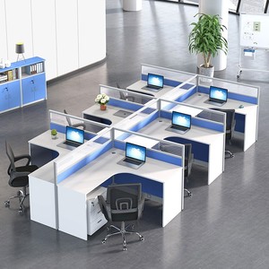 Light Blue T-Shaped Modular Office Furniture 4-Person Staff <strong>Computer</strong> Desk with Card Holder L Corner Staff <strong>Table</strong> Screen Desk - Product Image 1
