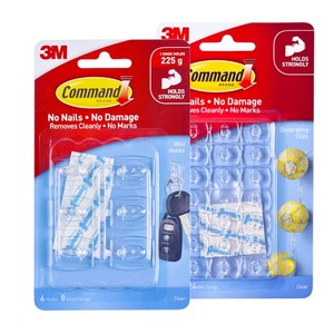 3M Command Clips de decoración Ganchos pequeños transparentes con 3M Command Clear Refill Strips Command Mini Hook Organizar sin daños - Product Image 1