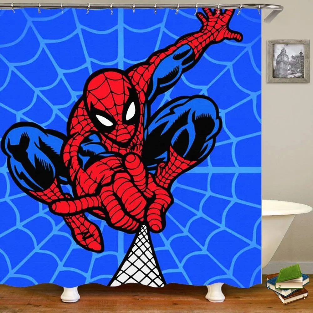 Custom Cartoon Held Spider-man Hoogwaardige Digitale Afdrukken Waterdicht Douchegordijn