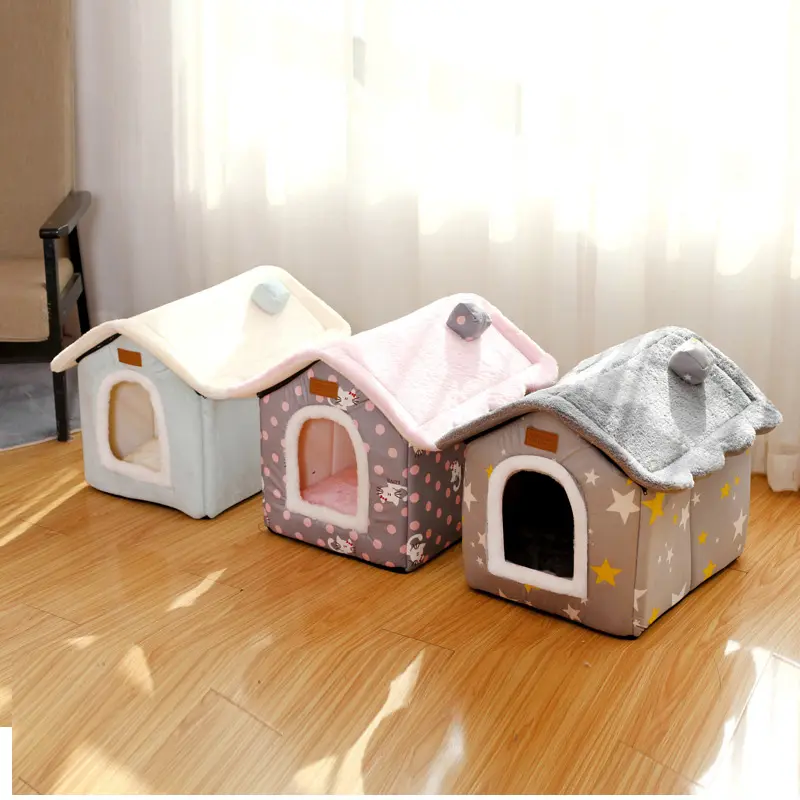 गर्म बिल्ली घर बिल्ली गुफा प्यारा डिजाइन पिल्ला सर्दियों डिजाइन कुत्ते बिस्तर हाउस केनेल ऊन मुलायम Kennel के लिए छोटे और मध्यम पालतू बिस्तर