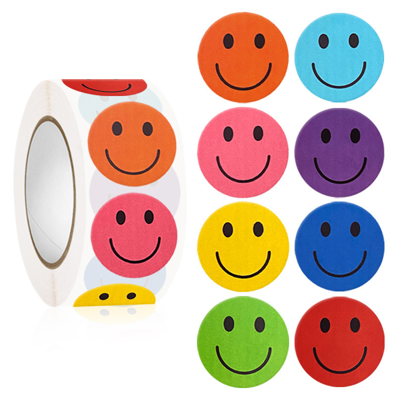 8-color circular smiley face sticker