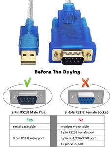 10 piedi USB 2.0 a RS232 DB9 cavo adattatore porta seriale con FTDI Chipset PLC cavo per Windows 11 10 8 7 Mac Linux - Product Image 3