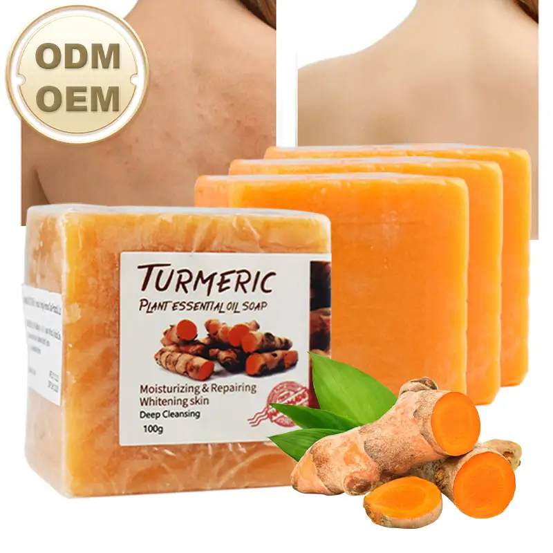 Etiqueta privada cuidado de la piel miel blanqueamiento hecho a mano 100% natural orgánico anti acné jabón de cúrcuma