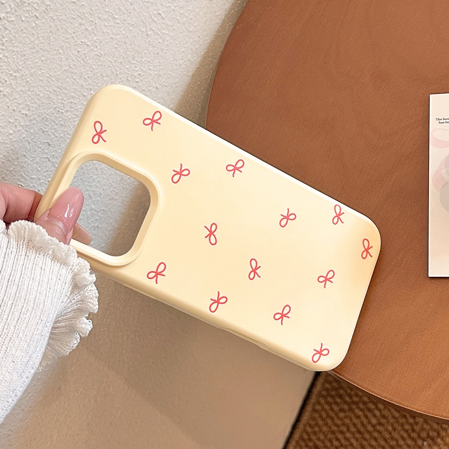 Cream Yellow Mini Red Bow