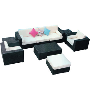 Veranda <span class=keywords><strong>1</strong></span> + 3 + <span class=keywords><strong>1</strong></span> kesit yemek konuşma koltuk takımı rattan hasır bahçe mobilyaları kanepe düşük masa yastık ile set