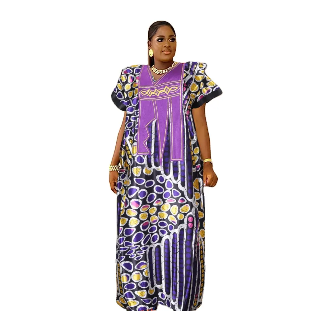 Grosir gaun ukuran Plus gaya etnik gaun motif sulaman Abaya Muslim pakaian wanita Afrika untuk pakaian wanita