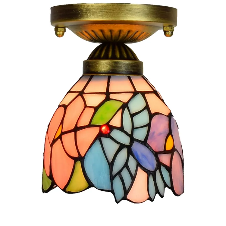 Tiffany Kolibries En Bloemen Flush Surface Mount Plafond Licht Lamp Led Verlichting Prijs Paneel Glas In Lood Plafondlamp