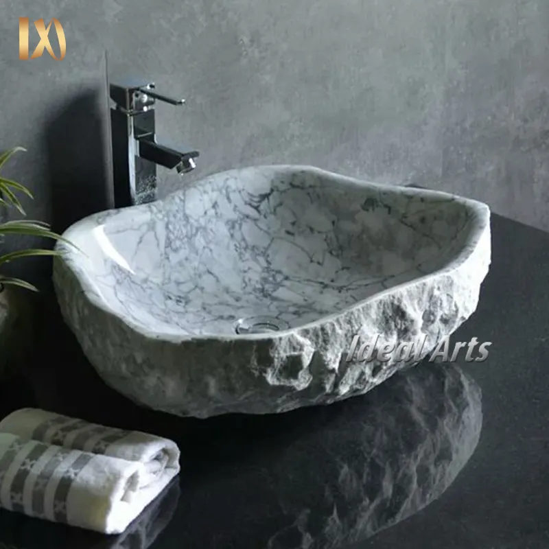 Lavabo de luxe en pierre naturelle, pierre massif blanche, inspiré du japon, Arts créatifs, vente en gros