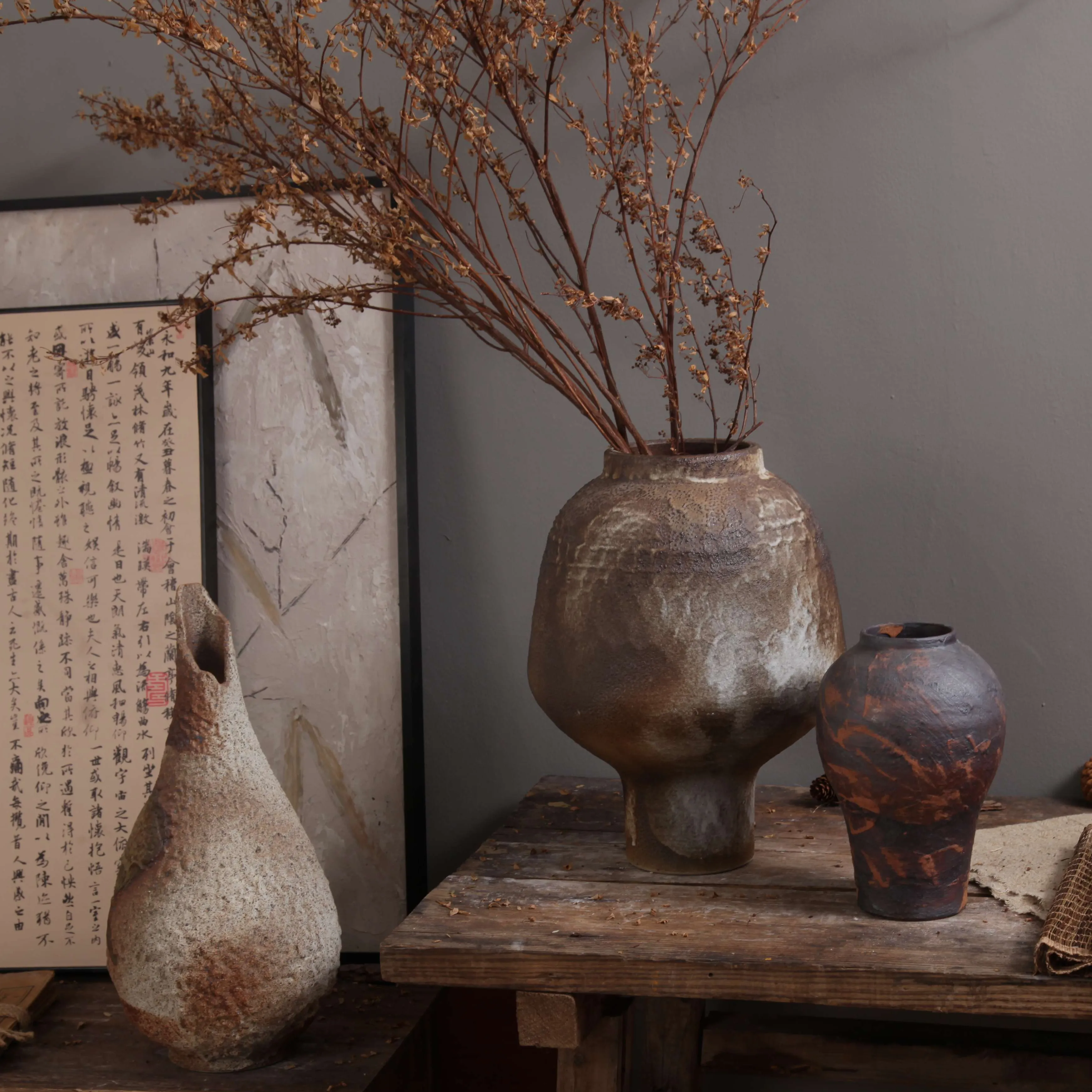 Vaso de flores irregular matte wabi-sabi, argila de cerâmica minimalista, moderno, decoração de casa