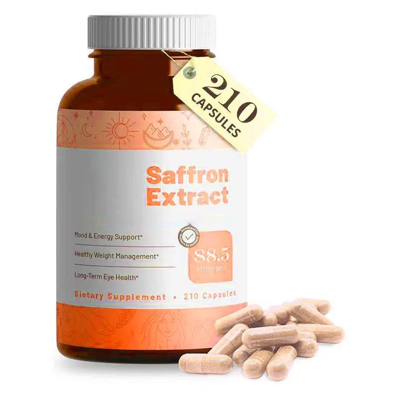 Suplementos de extracto de azafrán de etiqueta privada Cápsulas de suplemento de azafrán para mujeres y hombres 88,5 mg de extracto de azafrán