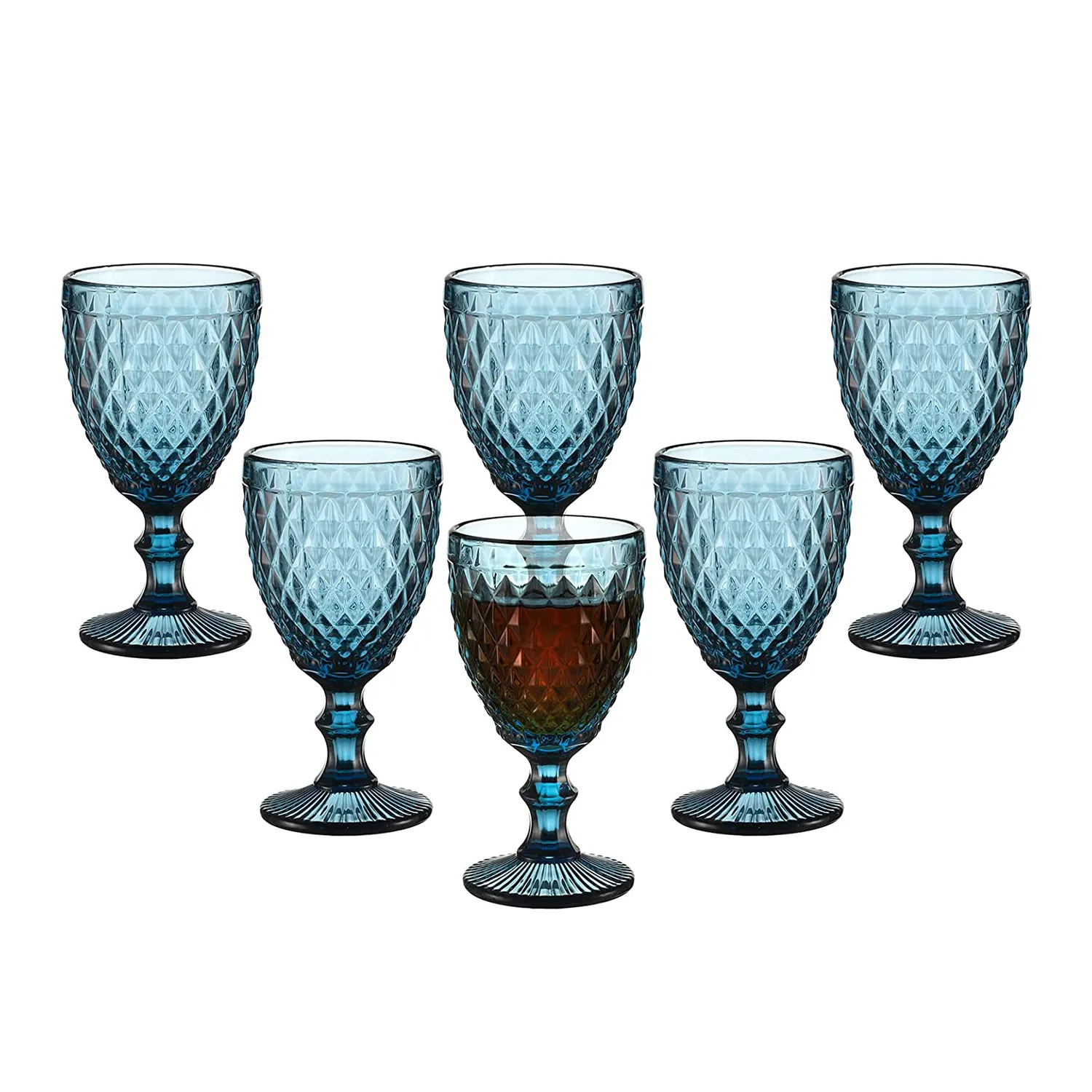 Groothandel Vintage Reliëf Blauw Glas Beker Hoge Kwaliteit Bruiloft Wijn Water Bekers