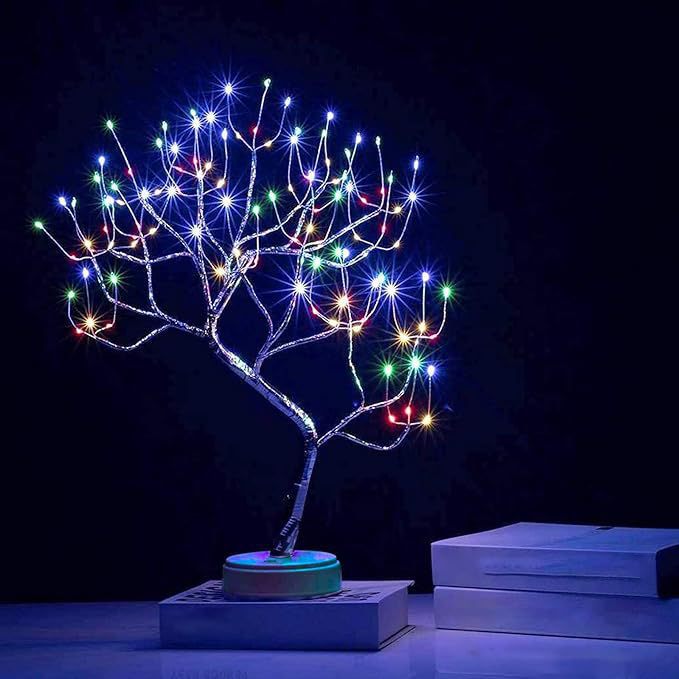 Lampe arbre 108l avec branches argentées-multicolore