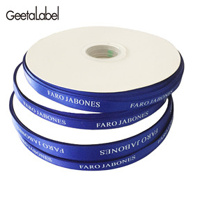 Hochwertige gedruckte Markennamen Logo Blaue Bänder Rolle Satin band für Dekoration Geschenk verpackung