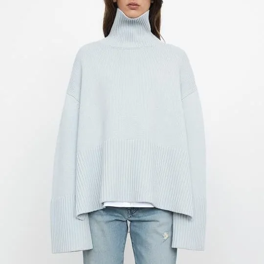 Maglione di lana lavorato a maglia a maniche lunghe con Pullover a collo alto 100% Cashmere solido di alta qualità per le donne