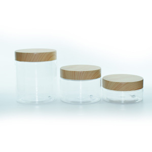 PETプラスチッククリアワイドネック化粧品ルーズパウダースタッカブルジャー、木製竹キャップシーリングライナー付き100ml 120ml 150ml 200ml - Product Image 3