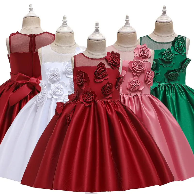 Atacado 3-8 Anos Baby Girl Flower Girls Vestidos Fancy Frocks Crianças Party Clothes Puffy Ball Night Cotton Dress Girls