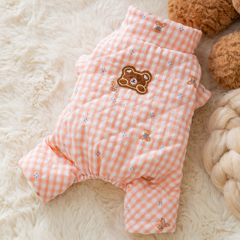 Pink plaid cotton clothing four legs
