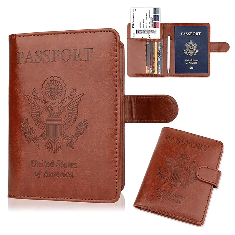 Groothandel Custom Usa Cover Pu Leather 4X3 Inch Kaarthouder Wallet Case Paspoorthouder Leer