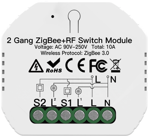 Smart <strong>Zigbee</strong> Switch <strong>Module</strong> RF Mode 2 Gang 10A 90-250V Tuya Smart Works <strong>with</strong> Alexa and Google Assistant EU Standard - Product Image 2