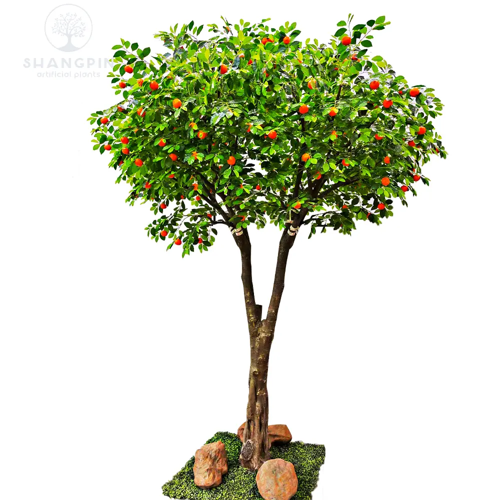 Árbol de fibra de vidrio, árbol de frutas falsas de plástico, limón, naranja Artificial para decoración de parque comercial