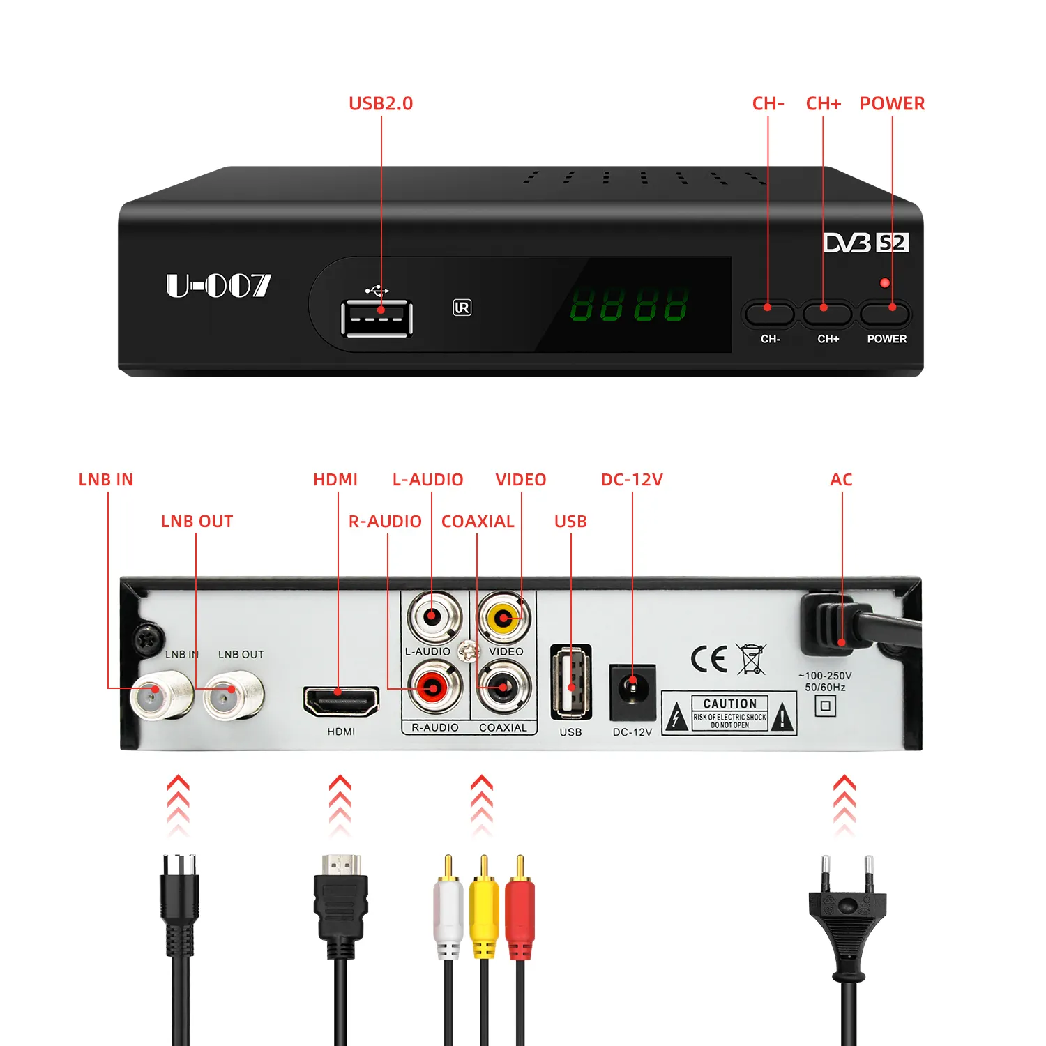 2020 ricevitore satellitare digitale HD 1080P DVB S2 ricevitore TV WiFi H.264 DVB S2 ricevitore TV Antenna parabolica satellitare Decoder DVB S2